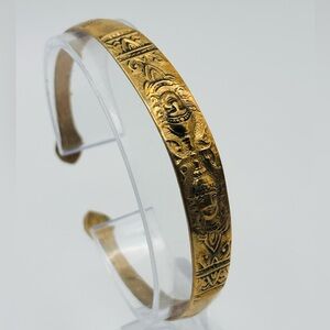 Vintage 1970s Etched Brass Cuff Bracelet – Asian Inspired Boho Design